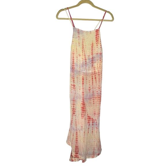 Free People Remember When Split Side Tie Dye Chiffon Ivory Long Top Dress Medium - Picture 3 of 10